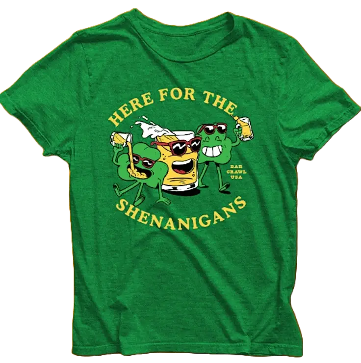 pic of the exclusive 2026 Bar Crawl USA St Paddy t-shirt